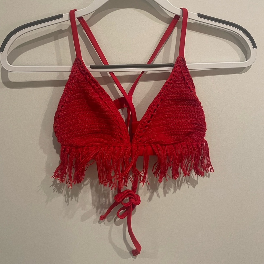 Xhilaration Vibrant Red Fringe Bikini Top